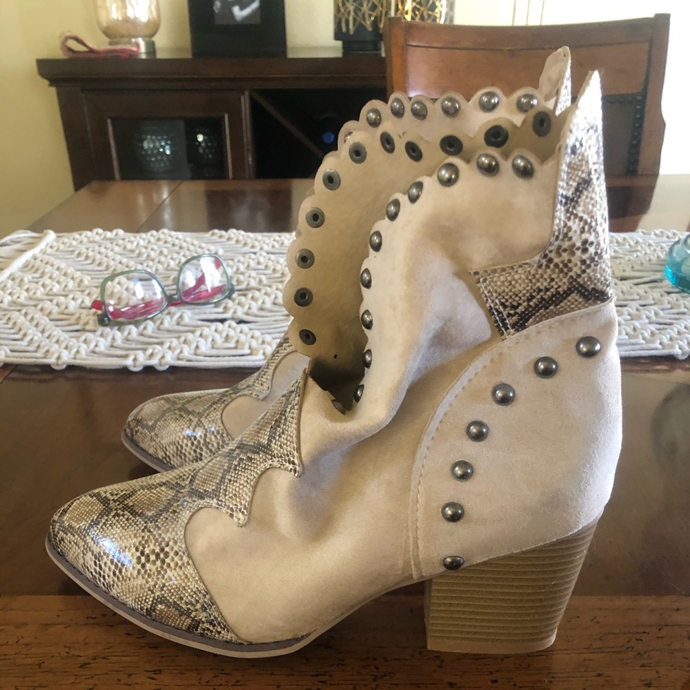 Brand new suede and snake booties!